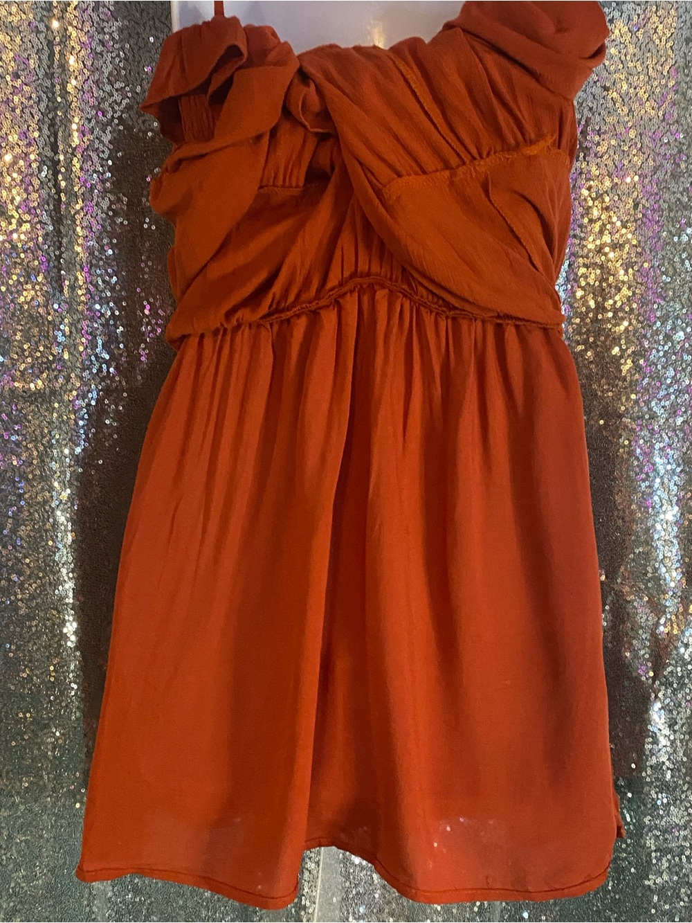 🍂✨ WILD MOSS RUST SMOCKED RUFFLE DRESS | SIZE MEDIUM ✨🍂 - Picture 6 of 9